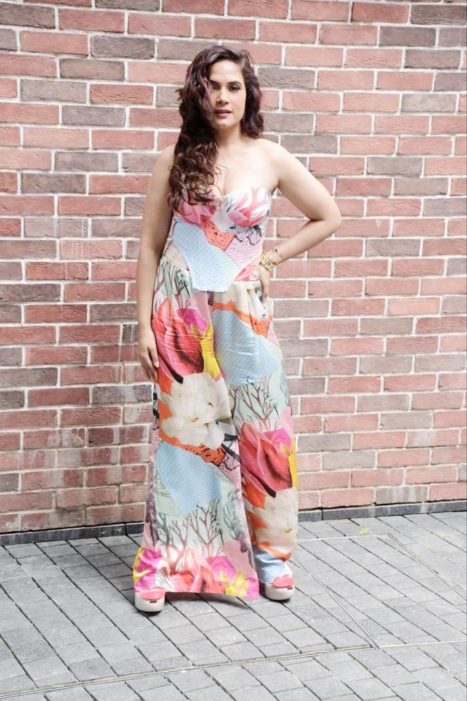 Richa Chadha was clicked in a stunning printed co-ord set as she went out to promote 'Fukrey 3'